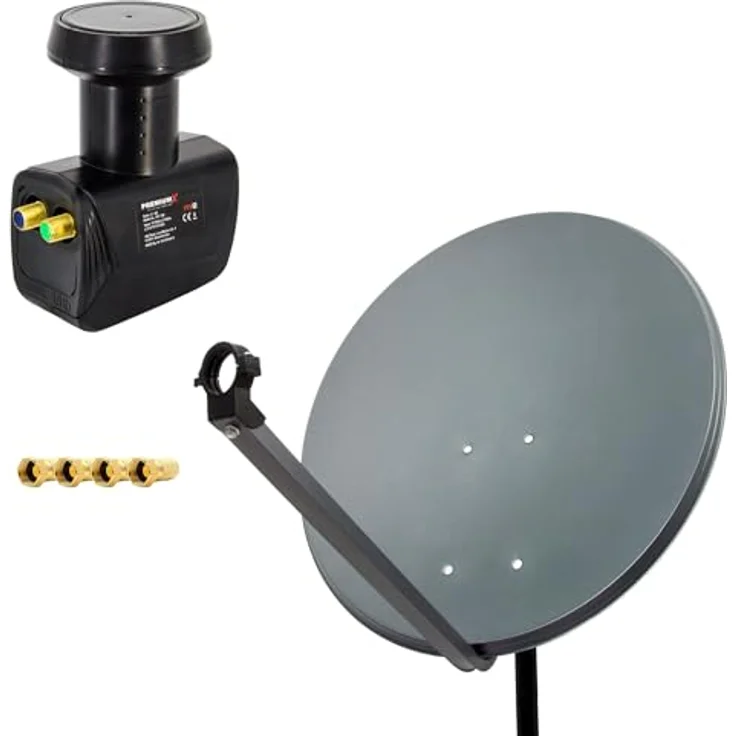 PremiumX Satelliten-Komplettanlage 80cm Satellitenschüssel Anthrazit Satellitenantenne Twin LNB 4X F-Stecker, 1 SAT für 2 Teilnehmer, 4K Ultra HD 3D Full-HD HDTV 3D, Premium X – Bild 1