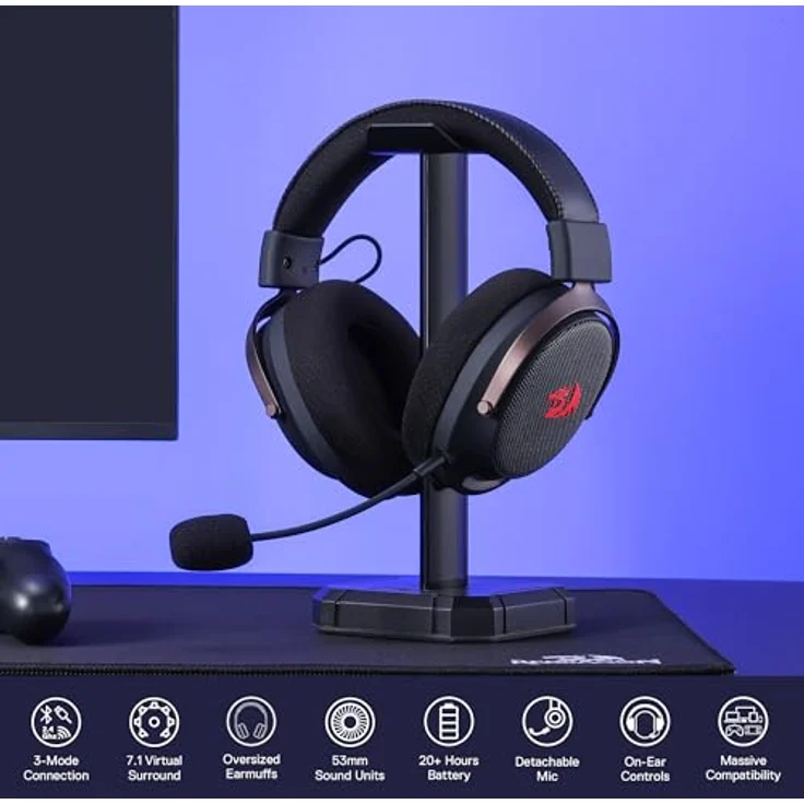 Redragon Arrow Pro H858, Wireless Bluetooth Gaming Headset mit 53-mm-Treibern und 7.1 Surround-Sound, schwarz – Bild 7