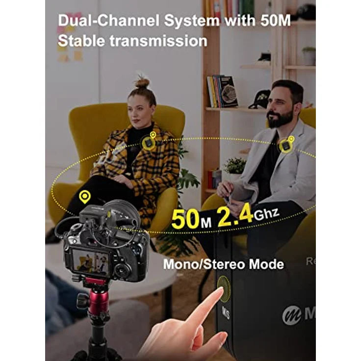 Moman Lavalier Mikrofon Wireless, C1X Ansteckmikrofon Kabellos System bis zu 50m für DSLR Kamera Camcorder Smartphone PC Laptop für Interview Online Meeting und Kurs Live Streaming Videoaufnahme – Bild 2