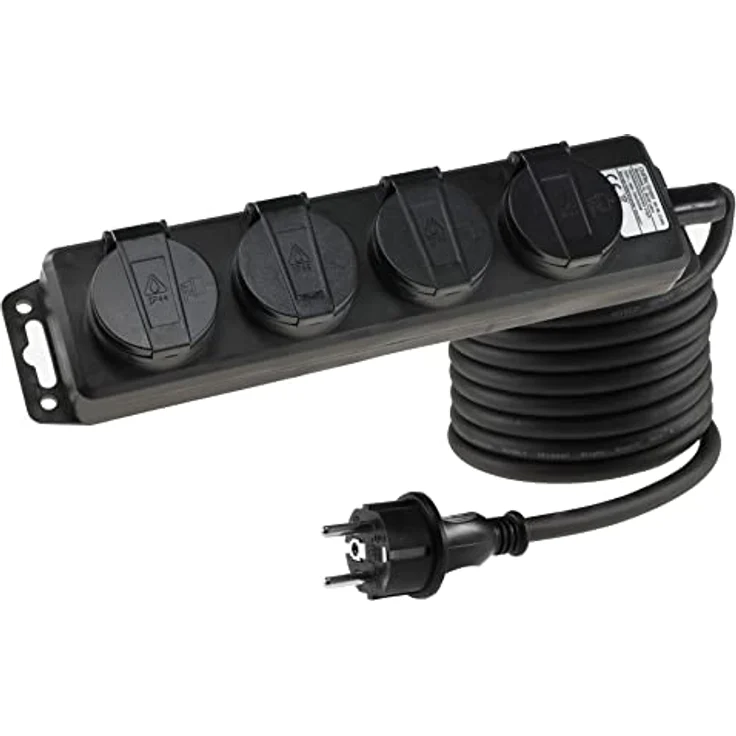 ChiliTec 4-Fach Steckdosenleiste Aussensteckdose mit 4 Schutzkontaktsteckdosen Klappdeckel 3m Kabel IP44 Schwarz – Bild 1