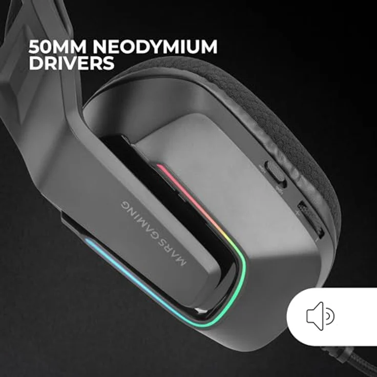 Mars Gaming MH-Strike, Gaming-Headset mit FRGB Rainbow Beleuchtung, 50mm Neodym-Treibern, klappbarem Mikrofon, integrierter Steuerung, Air-Ohrpolstern und verstellbarem Kopfbügel, multiplattformfähig, Schwarz – Bild 2