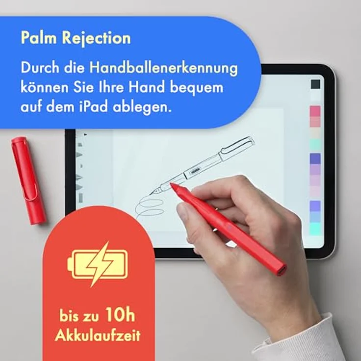 LAMY Safari Note+ red iPad Stift – Palm Rejection, Neigungssensitivität & ergonomischer Griff – bis zu 10 Stunden Akkulaufzeit – Bild 4