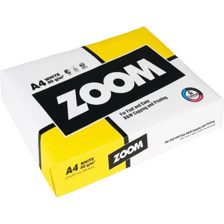 Zoom Kopierpapier ZOOM 80g/m², DIN A4, 500 Blatt, holzfreies Büropapier, 150 CIE Weiss, optimal für Schwarz-Weiß Drucke