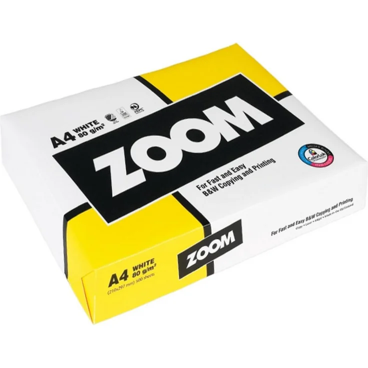 Zoom Kopierpapier ZOOM 80g/m², DIN A4, 500 Blatt, holzfreies Büropapier, 150 CIE Weiss, optimal für Schwarz-Weiß Drucke