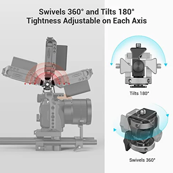 SMALLRIG Kamera Monitor Mount mit Kaltschuhadapter, 360° drehbar und 180° neigbar, Verstellbarer Monitorhalter mit Rändelschraube zum Einstellen der Spannung, mit Anti-Twist-Design – 2905B – Bild 5