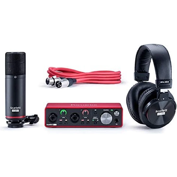 Focusrite Scarlett 2i2 Studio 3. Gen USB Audio-Interface-Bundle für Komponisten mit Kondensatormikrofon, Kopfhörern für Aufnahmen, Streaming & Podcasting, Rot – Bild 2