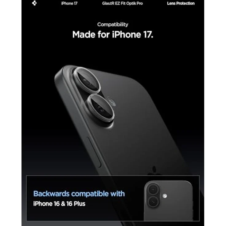 Spigen Glas.tR EZ Fit Optik Pro, Tempered Glass für iPhone 16 Plus Kamera, 2er Pack, Transparent – Bild 2