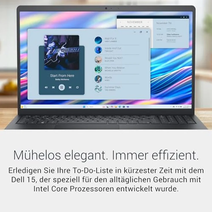Dell 15 Laptop DC15250, 15.6" FHD 120Hz, Intel Core i3 100U, 8GB RAM, 512GB SSD, Windows 11 Home, Backlit QWERTZ Keyboard, Schwarz – Bild 2