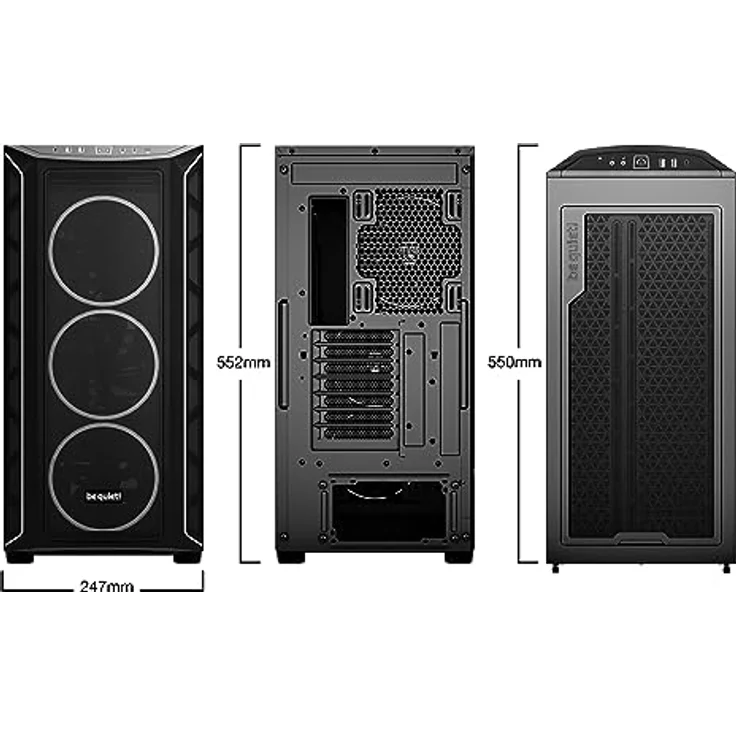 be quiet! Shadow Base 800 FX Black PC-Gehäuse, Light Wings 140mm PWM Lüfter, ARGB-Beleuchtung, USB 3.2 Gen. 2 Type C, maximaler Airflow, E-ATX Mainboard, 420mm Radiatoren, Glasseitenteil, BGW63 – Bild 2