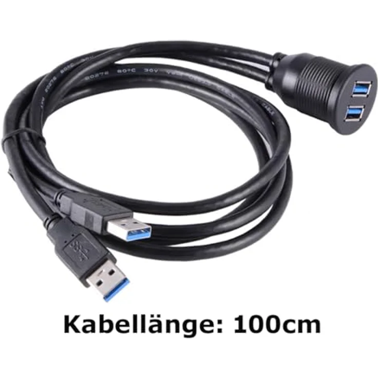 Aukson Q73C USB 3.0 Armaturenbrett Verlängerungskabel 100 cm – 2X USB Stecker-auf-Buchse, wetterfest, einfache Montage für Auto, Motorrad und Boot – Bild 4