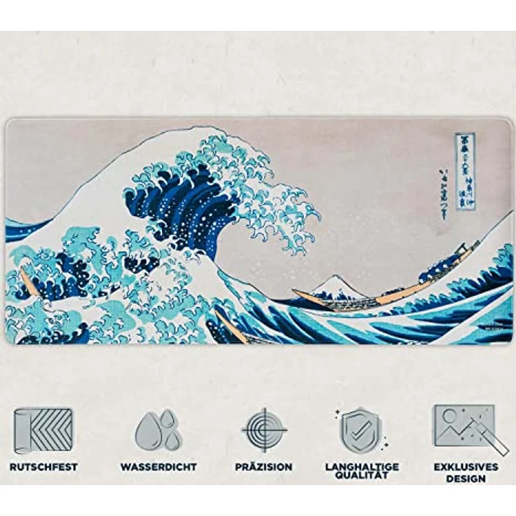 Grupo Erik Gaming Mauspad XXL Die Große Welle vor Kanagawa, rutschfest und wasserabweisend, 80 x 35 cm Schreibtischunterlage, Gaming Zubehör – Bild 2