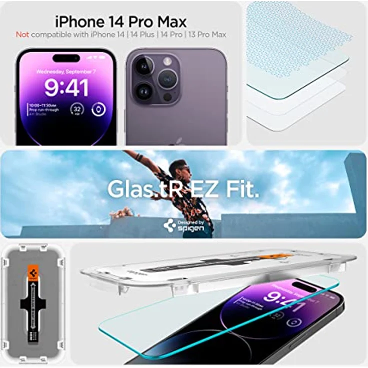 Spigen Glas.tR EZ Fit Schutzfolie kompatibel mit iPhone 14 Pro Max, 2 Stück, Kratzfest, 9H Härte Folie – Bild 2