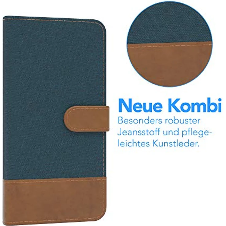 EAZY CASE Tasche kompatibel mit Samsung Galaxy A20e Stoff Schutzhülle mit Standfunktion Klapphülle im Bookstyle, Handytasche Handyhülle mit Magnetverschluss und Kartenfach, Kunstleder, Dunkelblau – Bild 2