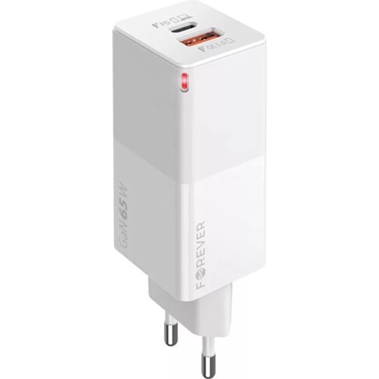 Forever GSM099199, 65W USB-C PD & USB-A QC Ladegerät, schnellladend, weiß