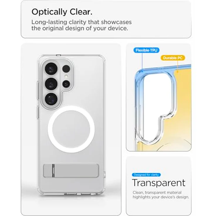 Spigen Ultra Hybrid S MagFit Hülle für Samsung Galaxy S26 Ultra - Clear White, mit MagSafe-Kompatibilität und eingebautem Kickstand – Bild 5