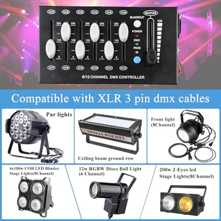 wecan DMX Controll Lichtmischpult, 12-Kanal Dimmer DMX Controller mit tragbarem Design für Par Lights und Fog Machines, schwarz – Bild 3