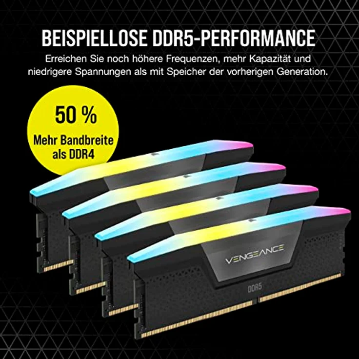 CORSAIR Vengeance RGB DDR5 RAM 96GB (2x48GB) 7000MHz CL40 Intel XMP iCUE-Kompatibler Computerspeicher – Schwarz – Bild 3