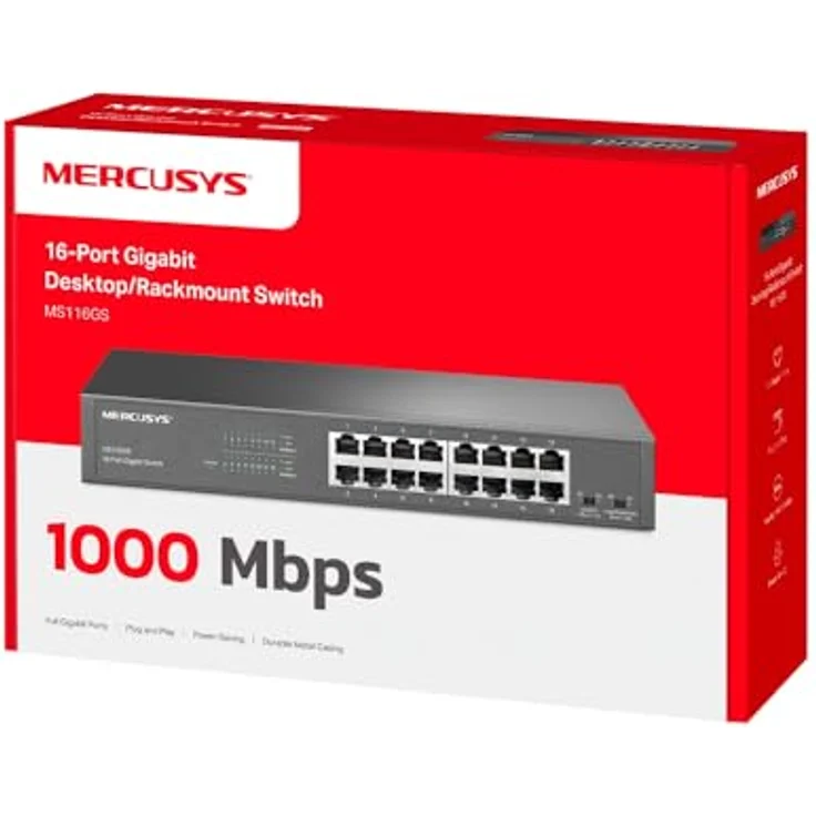 Mercusys MS116GS, 16-Port Gigabit Switch, Unmanaged, Plug & Play, isolierter Client-Datenverkehr, robustes Metallgehäuse, 294 x 140 x 44 mm – Bild 9