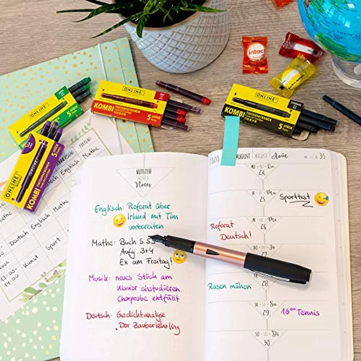 Online Bunte Kombi-Tintenpatronen (Universal-Patronen, kompatibel mit allen gängigen Füllern, auch Lamy-Füller, Ersatz-Patronen) 4er Pack rot, grün, schwarz, lila – Bild 5
