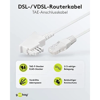 goobay 71811 - Cavo router, cavo telefonico, cavo di collegamento per DSL/ ADSL/VDSL, spina TAE-F su spina RJ45 (8P2C), nero, 0,5 m