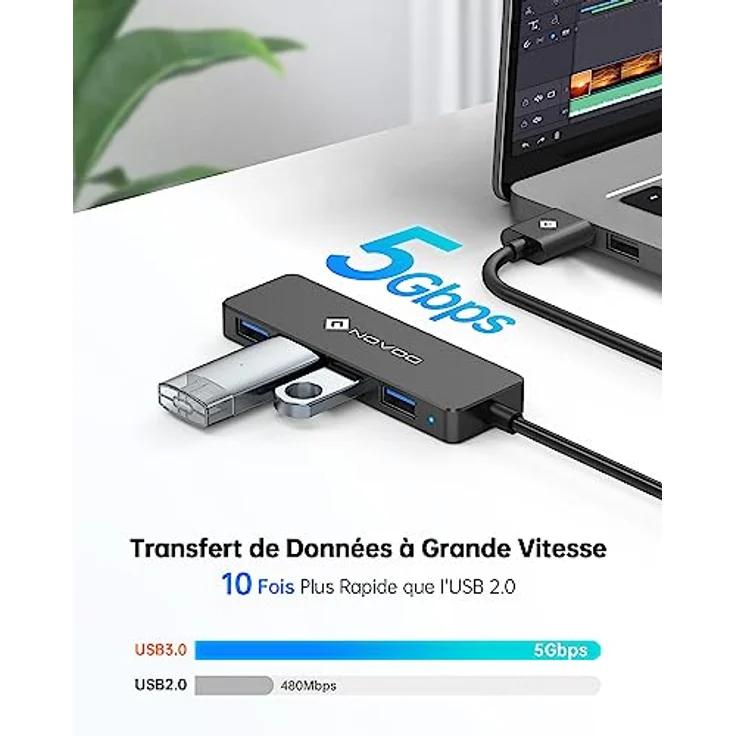 NOVOO USB-Hub, 5-in-1-USB-Hub USB-3.0, ultradünn und 5 Gbit/s schnelle Übertragung USB auf USB Adapter für MacBook Pro/Air, Mac Pro/Mini, Notebook PC, Discs – Bild 3
