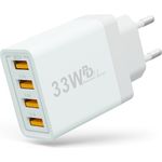 GreenHec 33W USB Quatro Charger -USB-C Netzteil Stecker schnellladen 4in1 Ladestecker Power Mehrfach Ladegerät Adapter Netzteil USB Typ A, weiß-orange