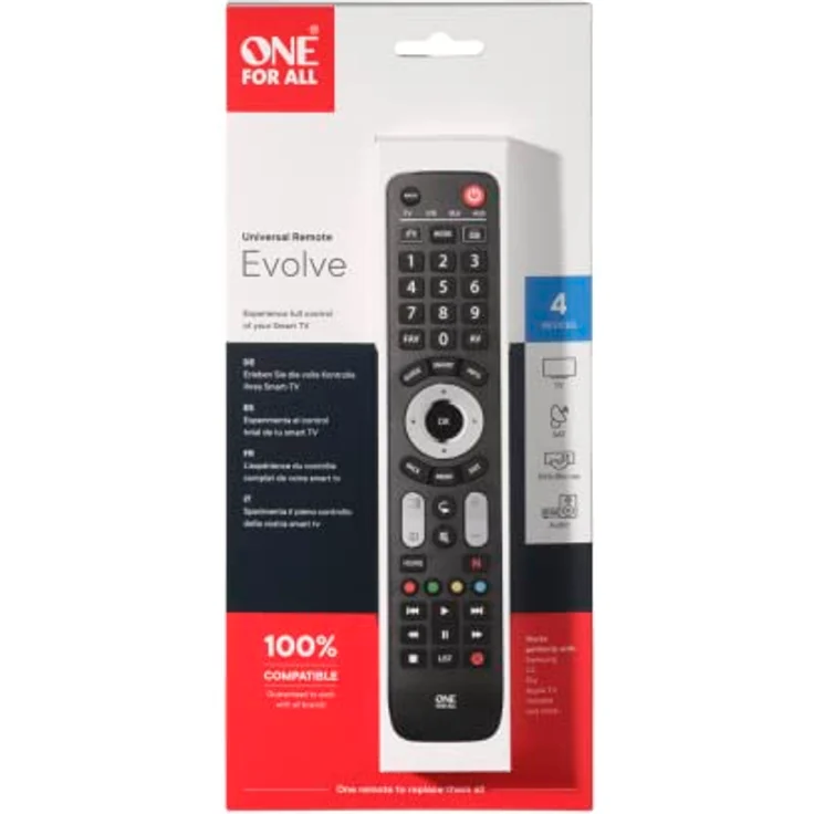 One For All Evolve 4 Universal Fernbedienung - Steuerung von 4 Endgeräten TV-Set Top Box-Blu-ray-Audio- Funktioniert rt mit allen Herstellermarken – Optimiert für Smart TV - URC7145 - Preisvergleich – Bild 3