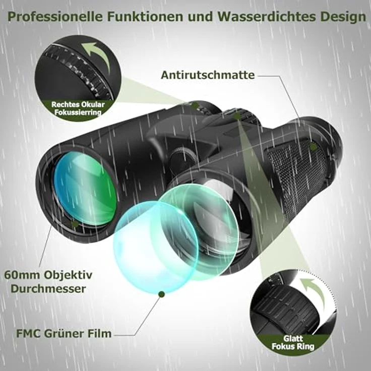 UBieok 25X60 Fernglas für Erwachsene, FMC-Linse mit 25-facher Vergrößerung, wasserdicht und beschlagfrei, Schwarz – Bild 3