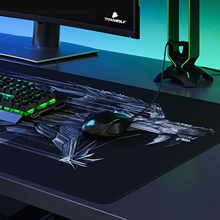 CSL - Übergröße Mauspad Gaming Titanwolf 1200x600mm - XXXL Mousepad groß mit Motiv - Tischunterlage Large Size - verbessert Präzision und Geschwindigkeit - XXL z.B. für Logitech Maus und Tastatur – Bild 6