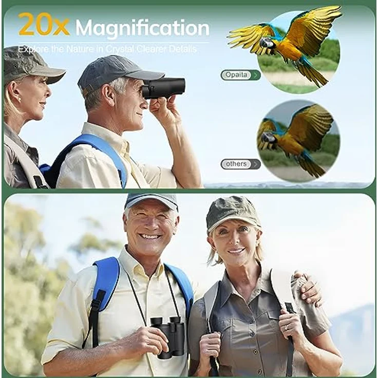 Opaita 20x32 Kompakt Fernglas, HD mit großem Okular, ultrasklar für Vogelbeobachtung, Jagd und Sportspiele, ergonomisches Design, robust und leicht – Bild 2
