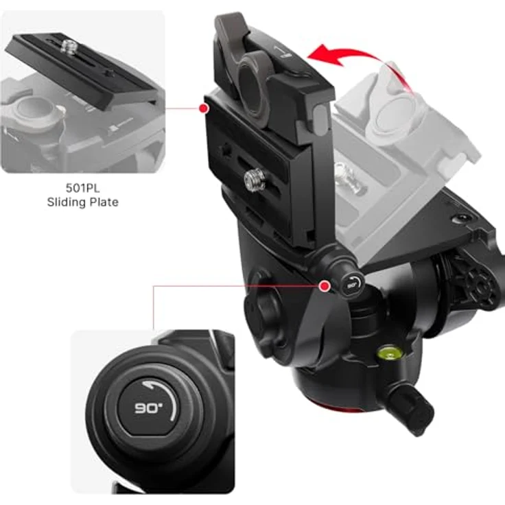 Manfrotto 500X Fluid Head, Stativkopf für spiegellose Kameras, 5 kg Traglast, Schwarz – Bild 3
