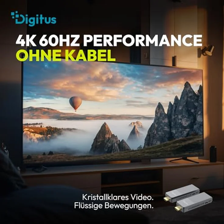 DIGITUS DS-55359 Wireless HDMI Extender, UHD 4K 60 Hz, bis zu 150 m Reichweite, Set aus Transmitter und Receiver, HDMI 2.0, HDCP 2.2, Grau – Bild 5