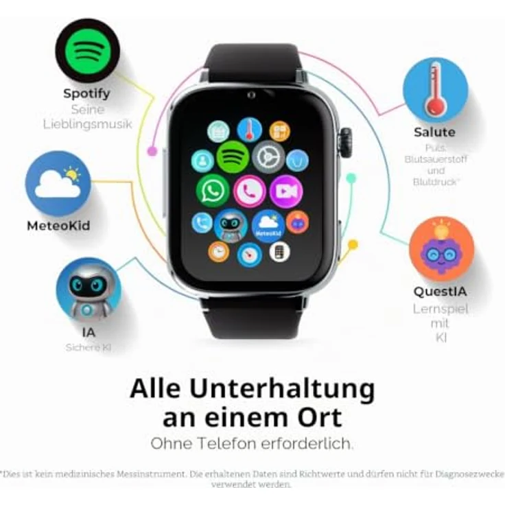 SaveFamily SaveWatch Plus 2, Smartwatch mit 1,85" AMOLED-Display, 16 GB Speicher, GPS, schwarzem Silikonarmband – Bild 8