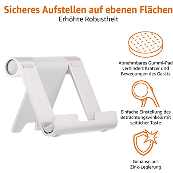AmazonBasics Tragbarer Ständer mit verstellbarem Betrachtungswinkel für Tablets, E-Reader und Handys - Silber – Bild 3