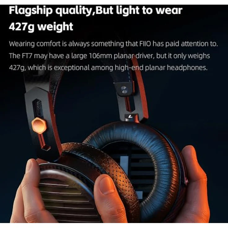FiiO FT7, Magnetostatischer Kopfhörer mit Kohlefaser-Bügelkonstruktion und 3 m steckbarem Kabel, Schwarz – Bild 9