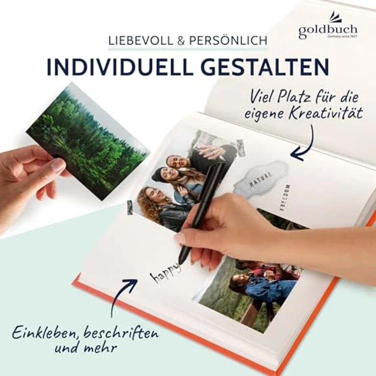 goldbuch 27 480 Bella Vista Fotoalbum, Erinnerungsalbum mit Bildausschnitt in Lachs, 30 x 31 cm, 60 weiße Seiten mit Pergamin-Trennblättern, Leineneinband in Orange – Bild 5