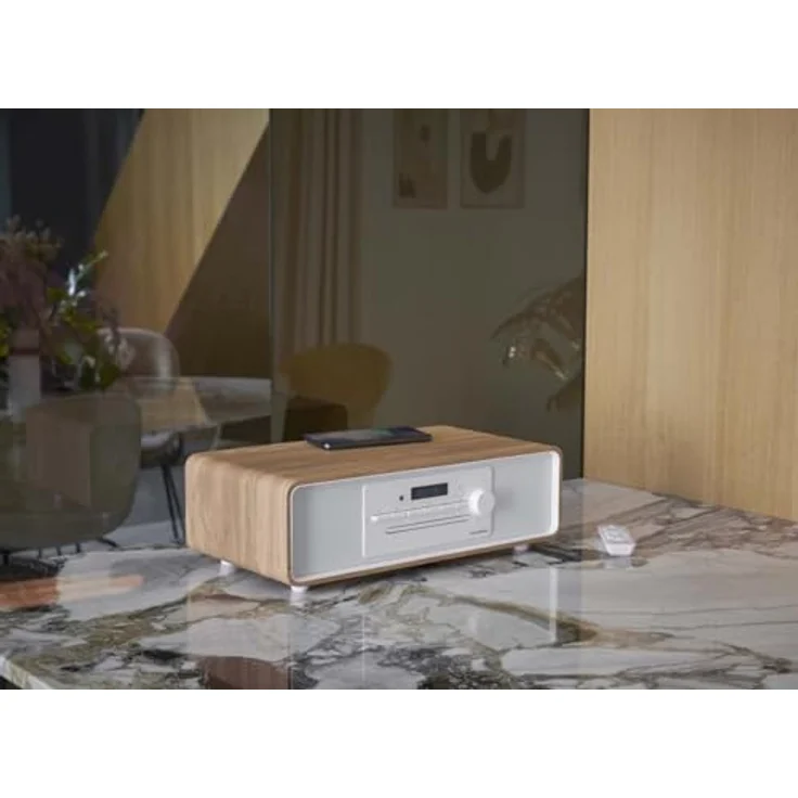 Thomson Micro-Hi-Fi-System MIC301IBT, Bluetooth-Lautsprecher in Weiss und Holz, 10 W RMS-Leistung, FM- und digitales UKW-Radio, Bluetooth, USB-Anschluss, Induktionsladefunktion – Bild 5