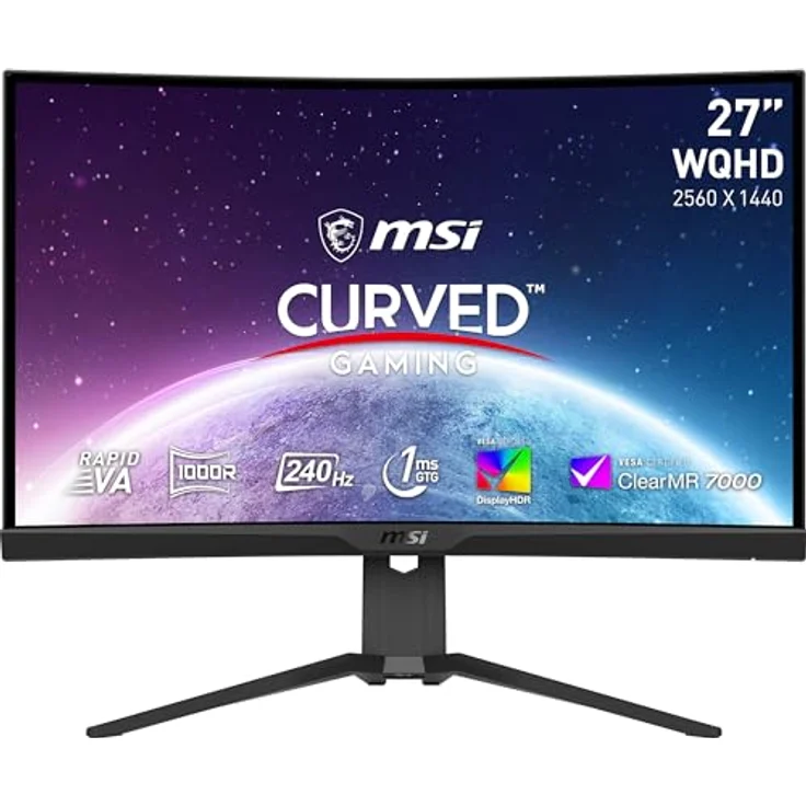 MSI MAG 275CQRXFDE 27 Zoll Gaming Monitor, WQHD (2560x1440), Rapid VA, 1ms, 240Hz, Curve 1000R, HDR 400, HDMI, Display Port, Schwarz – Bild 1
