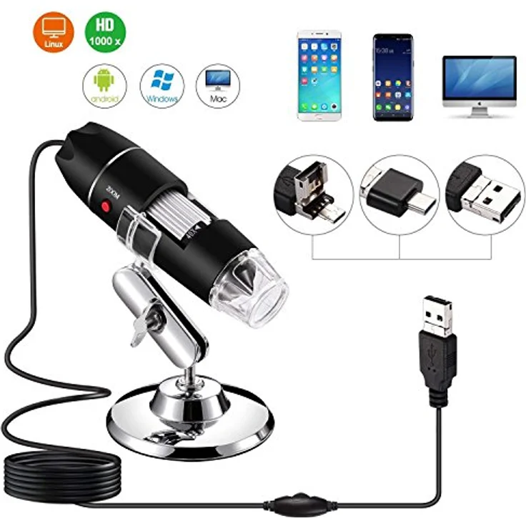 Jiusion 40 - 1000X vergroting endoskop, 8pcs LED USB 2.0 Digitaal MiKrosKop, Mini Kamera met OTG Adapter en Metaal Standfunktion, kompatibel met Mac Windows 7 8 10 Android Linux – Bild 4