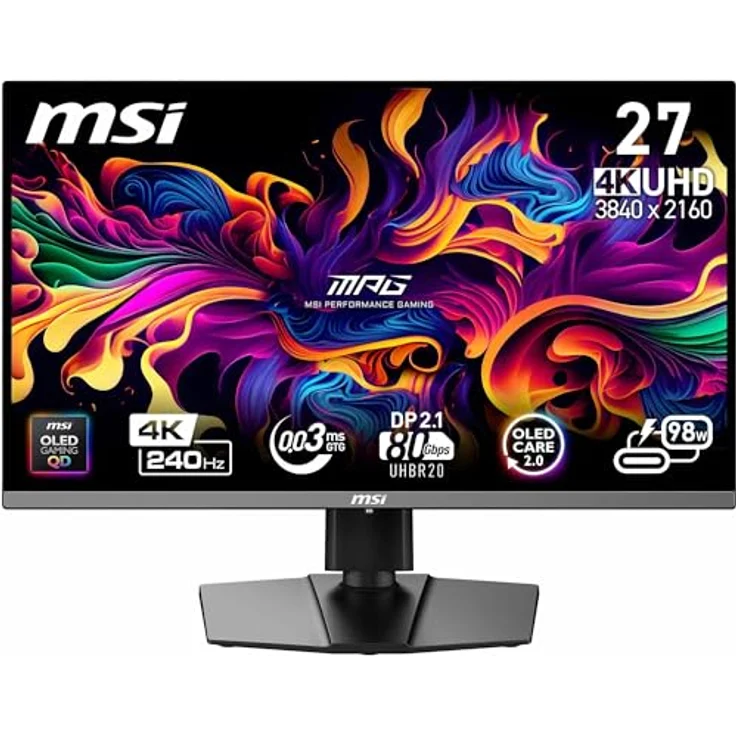 MSI MPG 272URX QD-OLED, 26,5 Zoll Gaming Monitor 4K UHD, 240Hz, 0,03ms, 99% DCI-P3, DisplayHDR True Black 400, DP 2.1a, HDMI 2.1, USB Typ-C – Bild 1