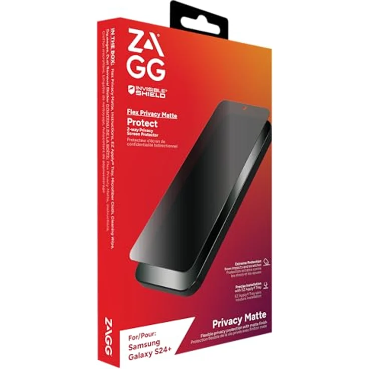 ZAGG InvisibleShield Flex Privacy Matte Displayschutzfolie für Samsung Galaxy S24 Plus, stoßfest, Aufprallschutz, biometrischer Schutz, klar – Bild 2