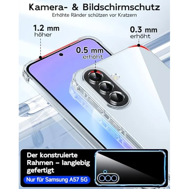 LeYi Samsung Galaxy A57-5G Hülle, transparente TPU Silikon Schutzhülle mit 2 Schutzfolien, stoßfest und kristallklar, umfassender Kameraschutz – Bild 3
