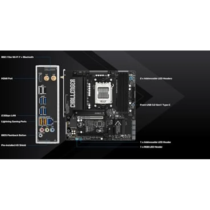 ASRock B850M Challenger WiFi AM5 mATX Mainboard, 8+1+1 Phasen Power Design, DDR5, PCIe 5.0, WiFi 7, Bluetooth 5.4, schwarze Platine – Bild 3