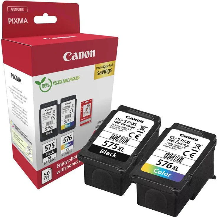 Canon Originaltinte PG-560XL / CL-561XL (2 Tintenpatronen; Schwarz+Farbe) - Photo Value Pack (inkl. Canon Fotopapier GP-501 50 Blatt 10x15cm)
