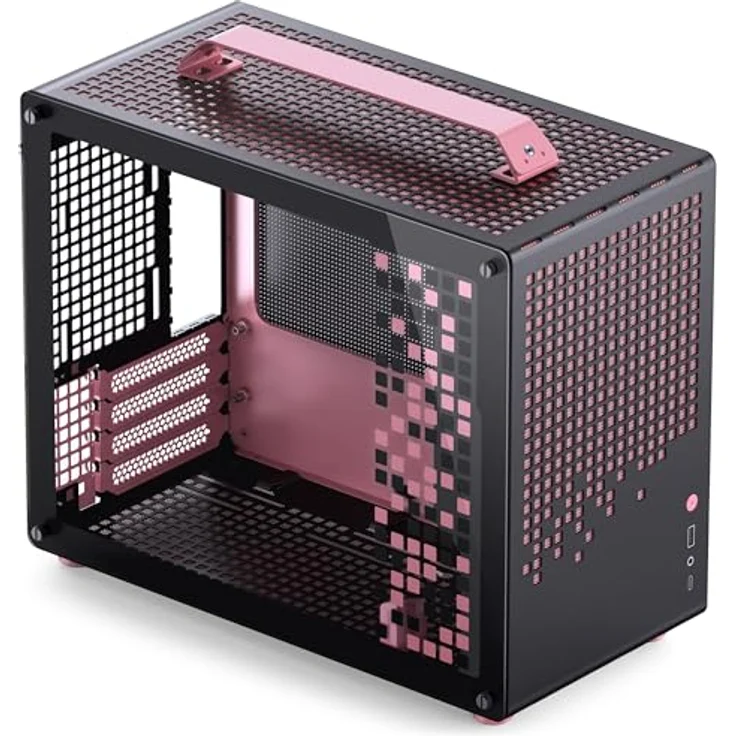 Jonsplus Z20 Micro-ATX Gehäuse, kompaktes Gaming-Gehäuse aus Stahl, für SFX-PSUs und Mini-ITX/Micro-ATX-Mainboards, schwarz/pink – Bild 2