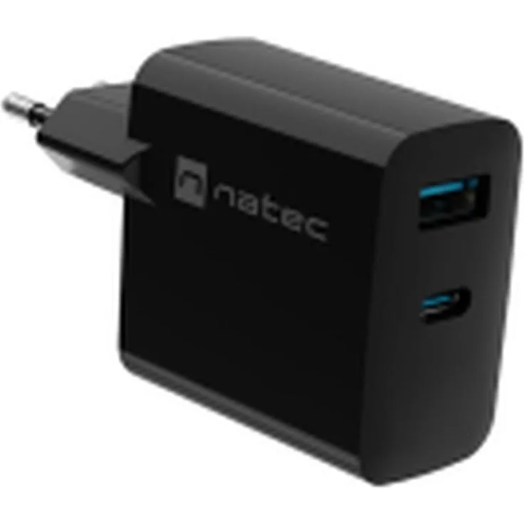 Genesis Natec Ribera Gan, USB Ladegerät 65W mit 1x USB-A & 1x USB-C, Schwarz, unterstützt Power Delivery 3.0 und Quick Charge 3.0