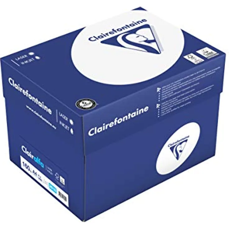 Clairefontaine 2618C - Karton mit 4 Ries Druckerpapier / Kopierpapier Clairalfa, extraweiß, DIN A4, 160g, 250 Blatt x 4, Weiß, 1 Karton - Hochweißes Druckerpapier mit seidiger Haptik, für gestochen scharfe Ausdrucke, hergestellt in Frankreich