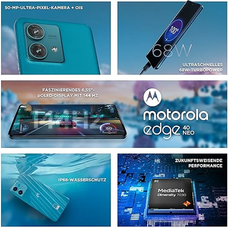 Motorola edge40 neo Smartphone (6,55"-FHD+-Display, 50-MP-Kamera, 12/256 GB, 5000 mAh, Android 13) Caneel Bay – Bild 3