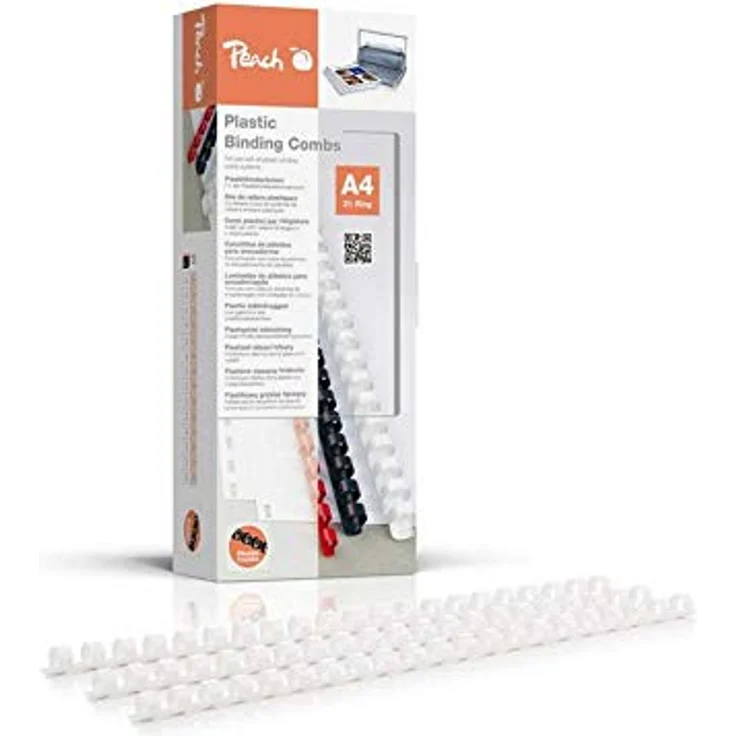 Peach Plastikbinderücken A4 - 10mm - 65 Blatt - 100 Stück - weiß - PB410-01, strapazierfähige Kunststoffbinderücken für Spiralbindegeräte – Bild 1