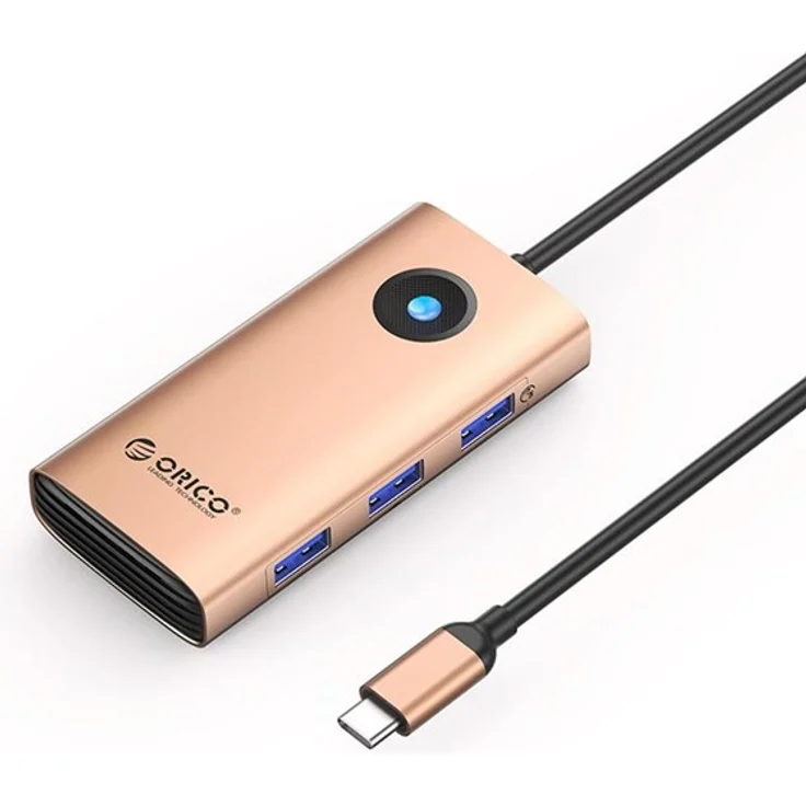 ORICO PW11 6in1 USB-C Docking Station, 3x USB-A 3.0, 1x USB-C PD 100W, 1x HDMI 4K 30Hz, 1x RJ45 2.5G Ethernet, Rose Gold